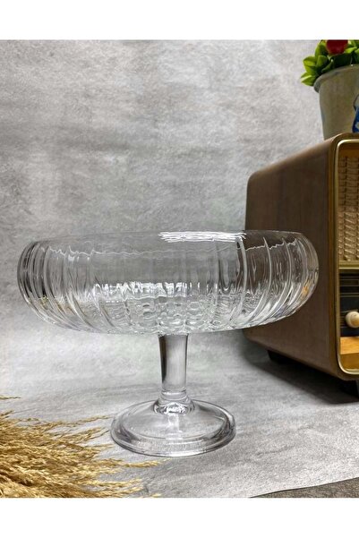 Jenisa Handmade Glass Footed Small Linea Presentation Bowl 24x16 Cm