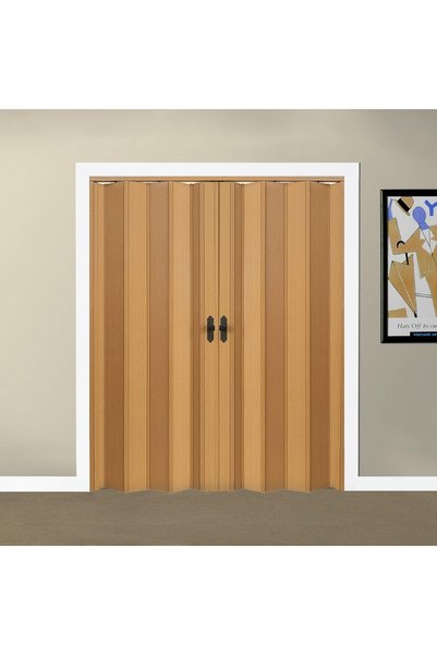 FARAN DEKORASYON 200 X 215 Meşe Renk Camsız Çift Açılım Pvc Akordiyon Katlanır Kapı