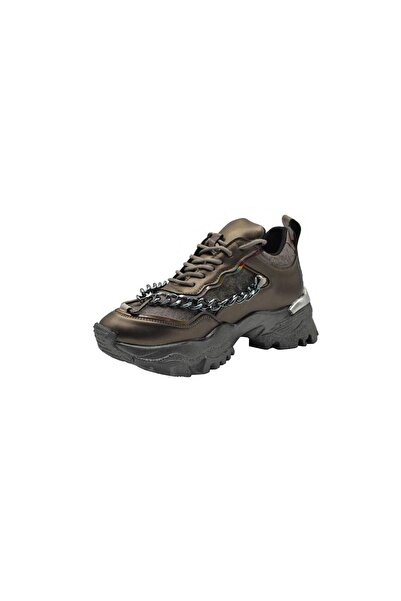 DUYGUSHOESBAG Kadın Gümüş Zincir Aksesuarlı Kalın Tabanlı Spor Ayakkabı