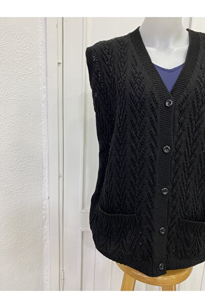 BARLAS TRİKO Houndstooth Model Winter Mother Vest with Pockets Brls-mv-kacay
