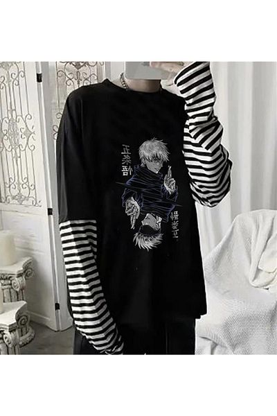 Touz Μαύρο μπλουζάκι Jujutsu Kaisen Blade Printed Fake Sleeves Unisex