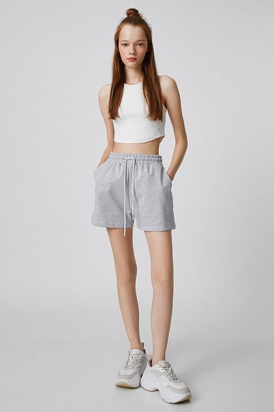 Koton Mini Shorts with Lace Waist, Relaxed Cut, Pocket Detailed