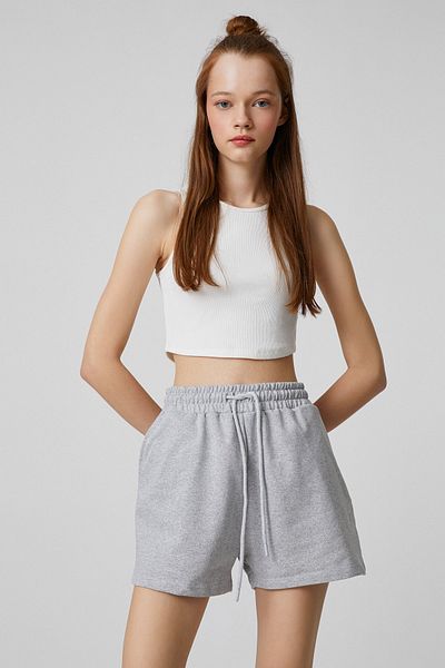 Koton Mini Shorts with Lace Waist, Relaxed Cut, Pocket Detailed
