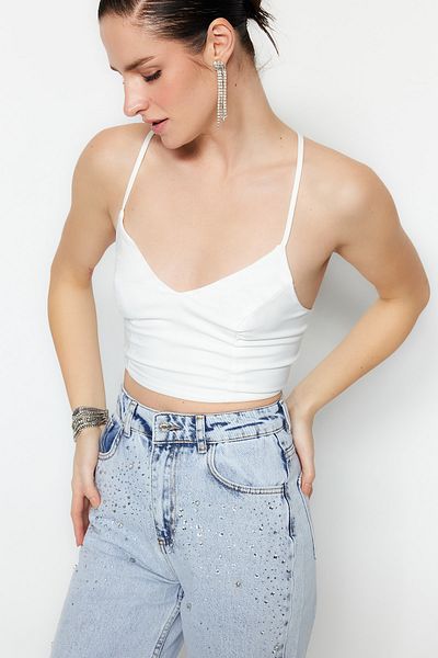 Trendyol Collection Ecru Crop Bélelt szőtt melltartó TPRSS21BS0009