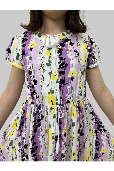 Esterella Rochie pentru fete/Rochie evazată cu volan/Rochie cu model de flori din viscoză