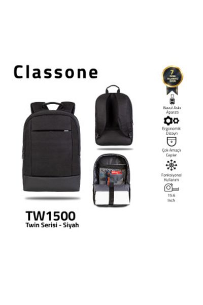 Classone حقيبة ظهر للكمبيوتر المحمول متوافقة مع Twincolor مقاس 15.6 بوصة باللون الأسود للجنسين Bp-tw1500