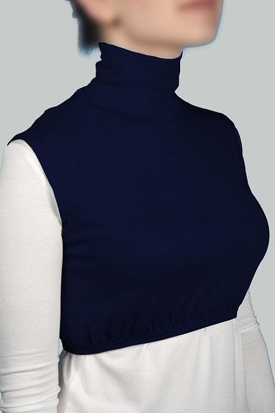 Altobeh رقبة مدورة بدون أكمام، رقبة كاملة من الليكرا، نصف جسم نسائي من القطن الممشط - أزرق داكن