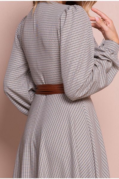 lovebox Women's Flexible Atlas Fabric Asymmetrical Cut Tan Belt Detailed Double Breasted Collar Gray Checked Maxi Dress 210