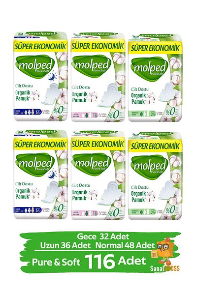 Molped فوط صحية نقية وناعمة - ليلية + طويلة + عادية 6 عبوات