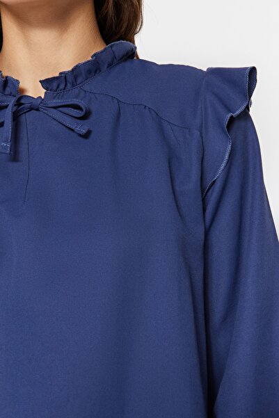 Trendyol Modest Navy Blue Denim Look Tunika-nadrág szett TCTSS23US00058