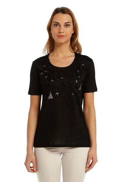 Solo Mercerized Knitted T-shirt with Sailing Print and Embroidery Detail