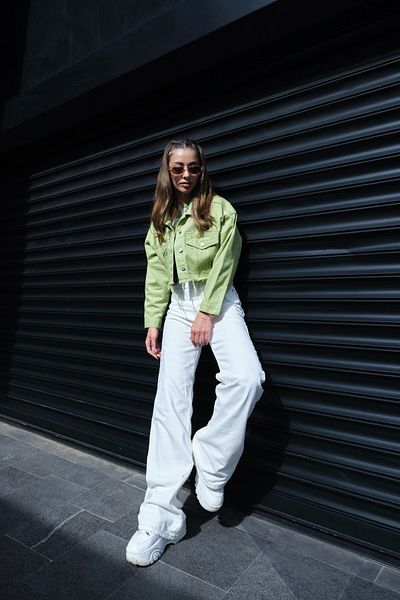 MAKRAS EXCLUSIVE Λευκό Σούπερ Ψηλόμεσο Casual Straight Λεπτομέρεια Τζιν Παντελόνι Palazzo (Σούπερ Ψηλό) Φαρδύ πόδι.