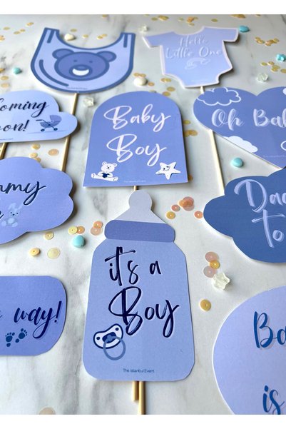 The Istanbul Event Blue Baby Boy 10-Piece Gender Party Baby Shower Speech Bubble Set-mommy To Be-baby On The Way
