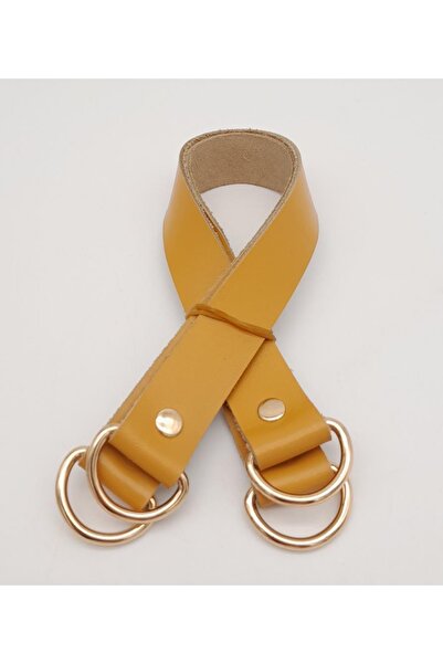 angel çanta aksesuar Muștar Piele Reală 37x2,3 Cm Mâner Dublu Geantă Metal Au...