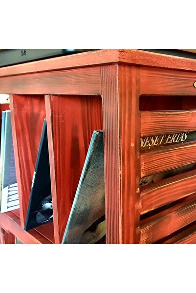 Le Atölye Nostaljik Ahşap Plak Çalar Sehpası Kırmızı