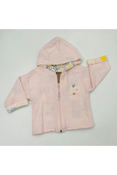Kidaxi Safari Patterned Zippered Hooded Muslin Cardigan