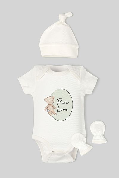 Tuğba Kuğu Jacquard Newborn Body Hat Gloves Set