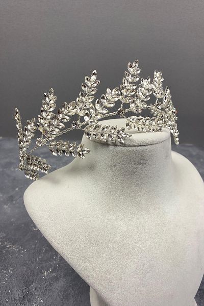Hobigram Accesoriu de păr Henna de mireasă cu bandă de ramuri de frunze Bilana de culoare argintie – Coroană – Tiara