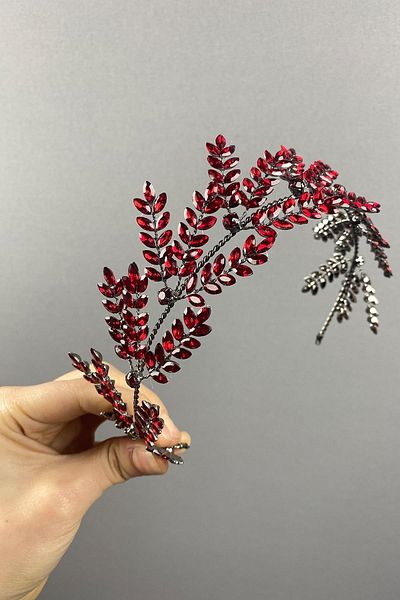 Hobigram Accesoriu de păr Henna de mireasă cu bandă cu ramuri de frunze de Burgundy Bilana – Coroană – Tiara