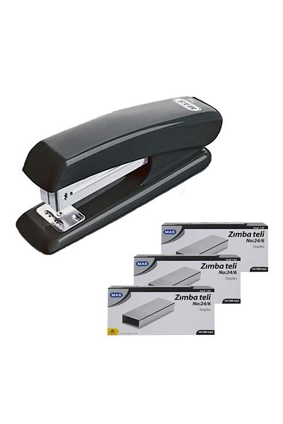 Mas 758 Stapler 24/6 Black + 3 Pieces of Staples