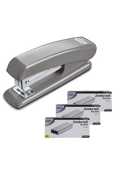 Mas 758 Staple Machine 24/6 Gray + 3 Pieces of Staple Wires