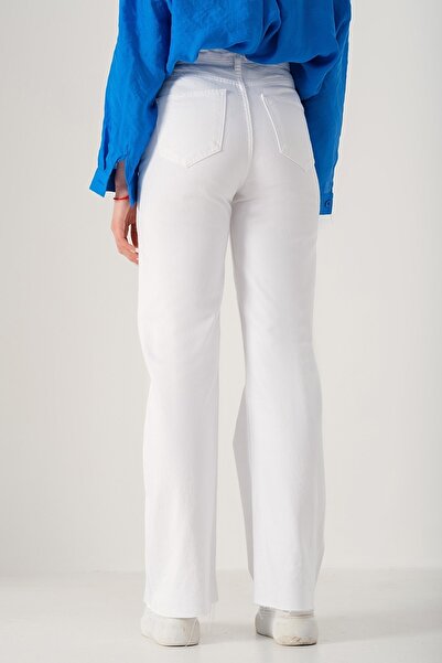 MAKRAS EXCLUSIVE Mary White Power Lycra Super ψηλόμεσο φαρδύ τζιν παντελόνι Palazzo (WIDE LEG)