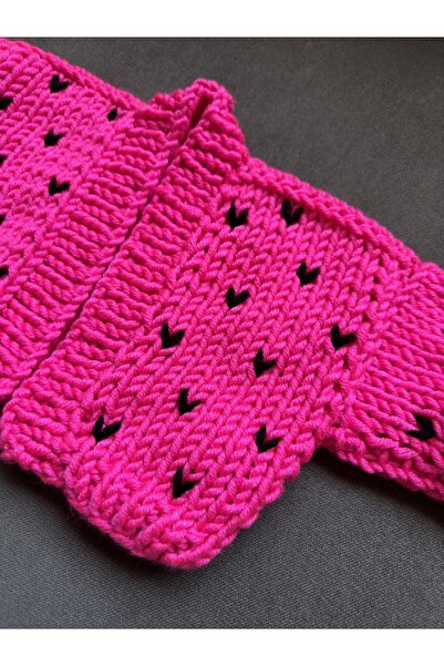 ORGANICMIRA Bebek Neon Pembe Kalpli Ceket El Örgüsü Oversize Salaş Çocuk Hırka