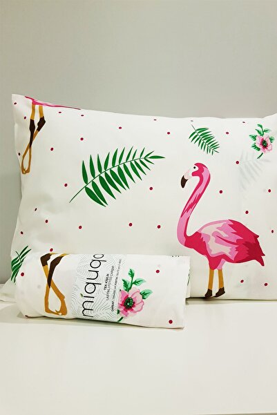 Biss Tasarım طقم ملاءة سرير مرنة باللون الوردي مطبوع عليه فلامينجو