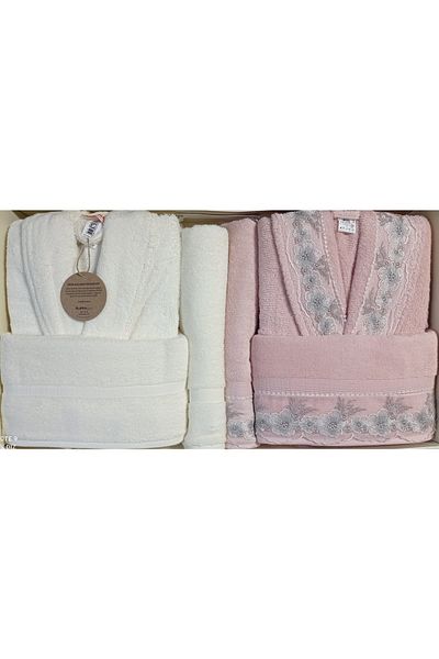 Özdilek Οικογενειακό Σετ μπουρνούζι Ofelya Cream Pink Laced