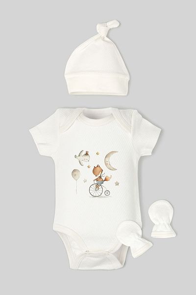Tuğba Kuğu Jacquard Newborn Body Hat Gloves Set