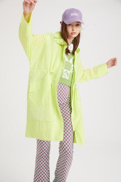 DeFacto Standard Fit Polo Neck Zippered Slim Seasonal Long Raincoat