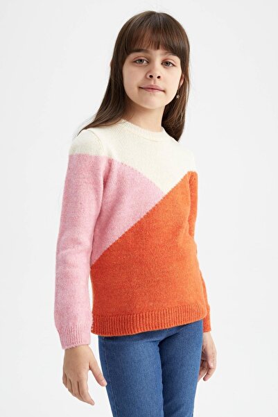 DeFacto Girl's Regular Fit Crew Neck Sweater