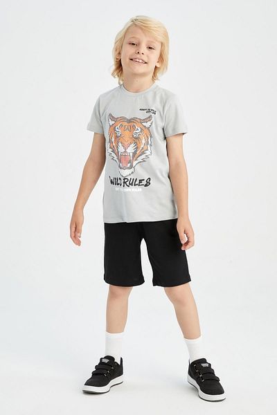 DeFacto Boy's Printed Cotton T-Shirt Shorts 2-Piece Set