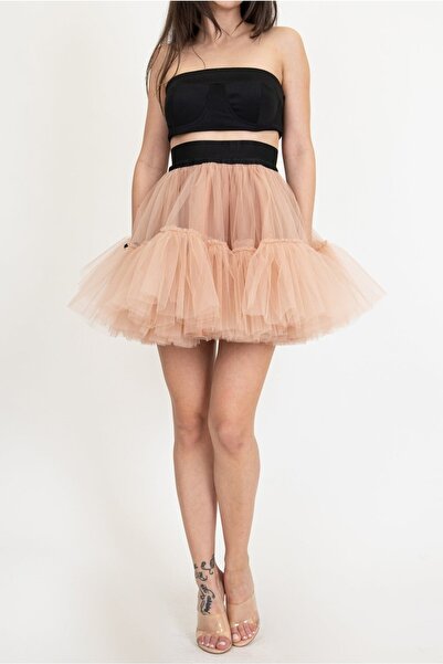 NSM Μίνι φούστα με βολάν σε χρώμα σαμπάνιας