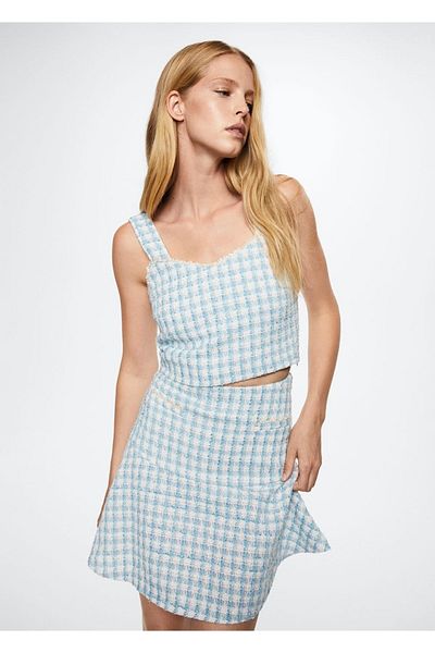 MANGO Woman Checkered Tweed Skirt