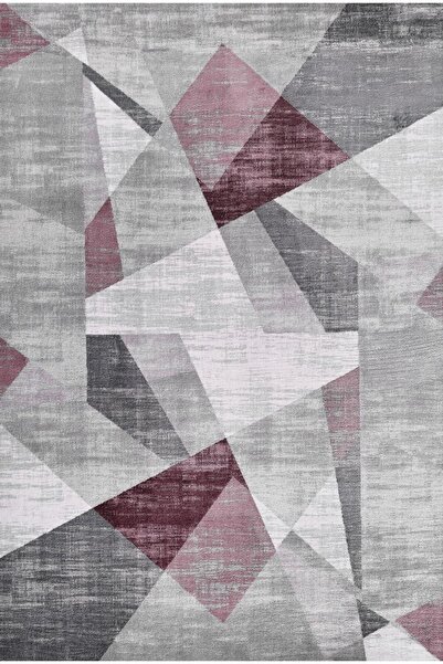 Mutlu Çeyiz Geometrik Desenli Süngerli Lastikli Kaymaz Yıkanabilir Halı Örtüsü Mc65