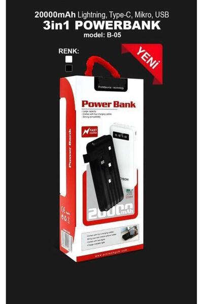 instatech 20.000 Bin Mah Göstergeli Kablolu Powerbank