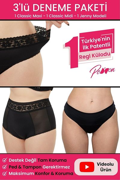 PEDDON Ultra Hygienic Trial Pachet de 3 - Chiloți menstruali lavabili, super absorbanți, lenjerie intimă