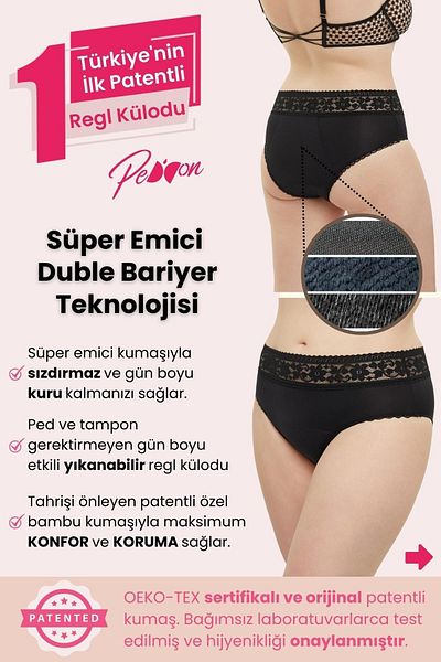 PEDDON Ultra Hygienic Trial Pachet de 3 - Chiloți menstruali lavabili, super absorbanți, lenjerie intimă