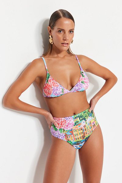 Trendyol Collection Parte de jos de bikini cu talie înaltă cu model peisaj TBESS21BA0422