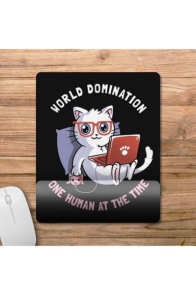 Pixxa World Domination - موديل لوحة ماوس لدعم المعصم للقطط - 1