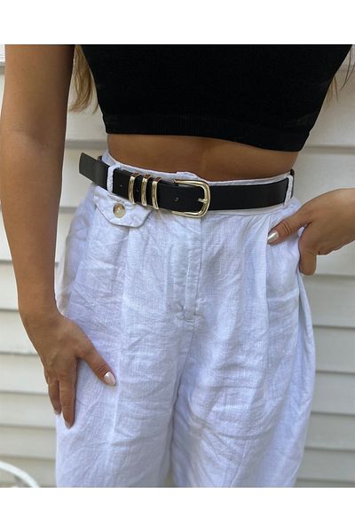 Tina 3-Bridge Metal Buckle Leather Belt Black