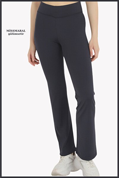 missmaral Women's Navy Blue Wide Leg Leggings High Waist Recovery Wide Elastic Non-Slip Belt Detailed105101