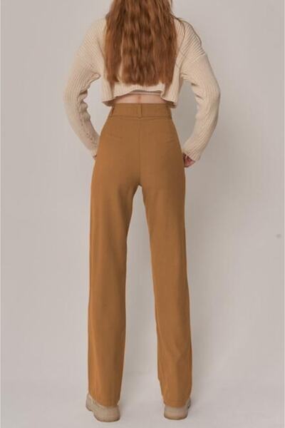 Ortaya Çık Light Brown High Waist Crepe Fabric Palazzo Trousers