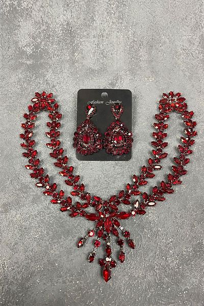 Hobigram Set de accesorii pentru păr de mireasă și cercei cu picătură model Naomi burgundy – coroană, piatră de cristal, model elegant –