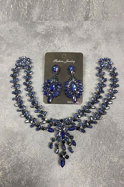 Hobigram Set de cercei pentru rochie de seară și accesoriu de păr de mireasă model Naomi bleumarin – coroană, piatră de cristal, model elegant