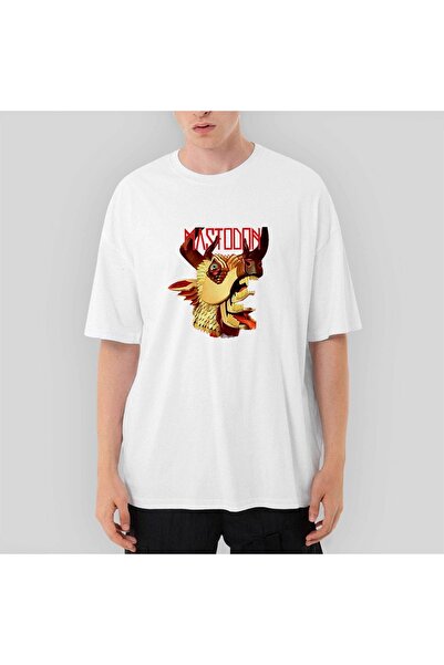 Z zepplin تي شيرت أبيض كبير الحجم من Mastodon The Hunter