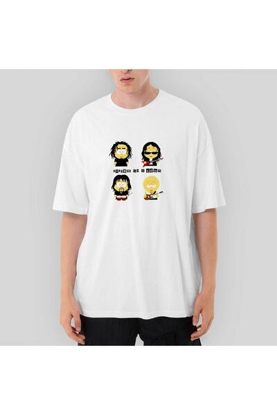 Z zepplin Tricou alb supradimensionat System Of A Down Cartoon