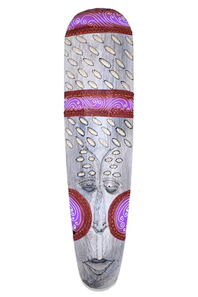 Hedicaret Ahşap Aborjin Mask 50 Cm Beyaz Surat Maske Dekoratif Duvar Objesi