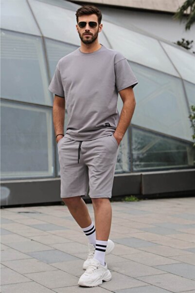 Madmext Set de pantaloni scurți pentru bărbați, vopsiți în gri, cu formă norm...